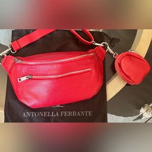 Red Leather Crossbody Belt Bag with Coin Pouch
